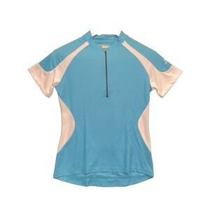 Bellwether Women's Cycling Bicycle Jersey Top Shirt Medium Teal & White 1/2 Zip